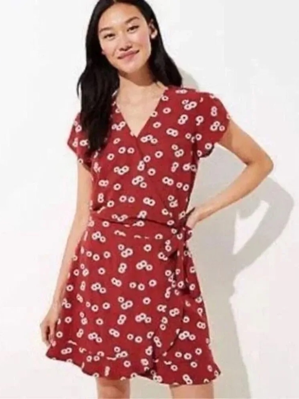 LOFT Rust Red Floral Tie-Front Dress Size 6